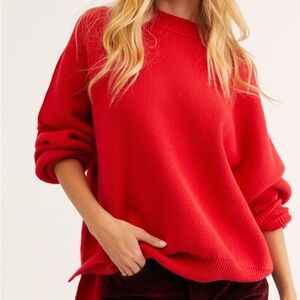 Free People Easy Street Tunic Sweater Cherry Red Large